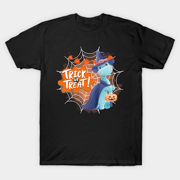 Halloween for Kids Candy Pumpkin Dinosaur Skull Spider Cute Cat Spooky Season Party Halloween For Babies T-Shirt by Popa Ionela